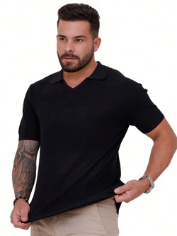 CAMISETA POLO TRICOT TEXTURIZADA - JHONB PRETO