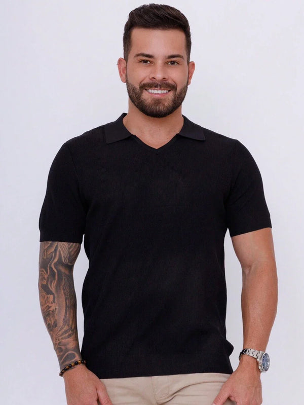 CAMISETA POLO TRICOT TEXTURIZADA - JHONB PRETO