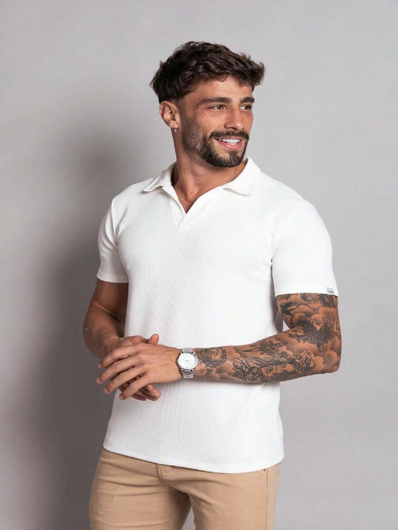 CAMISETA POLO ITALIANA DE TRICOT COM ELASTANO - JHONB BRANCO