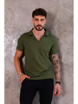 CAMISETA POLO ITALIANA DE TRICOT COM ELASTANO - JHONB VERDE MILITAR
