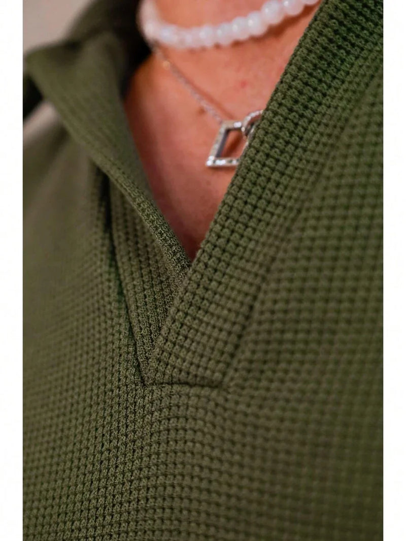 CAMISETA POLO ITALIANA DE TRICOT COM ELASTANO - JHONB VERDE MILITAR