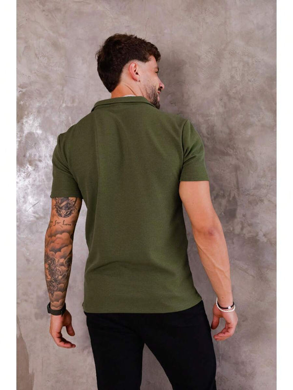 CAMISETA POLO ITALIANA DE TRICOT COM ELASTANO - JHONB VERDE MILITAR