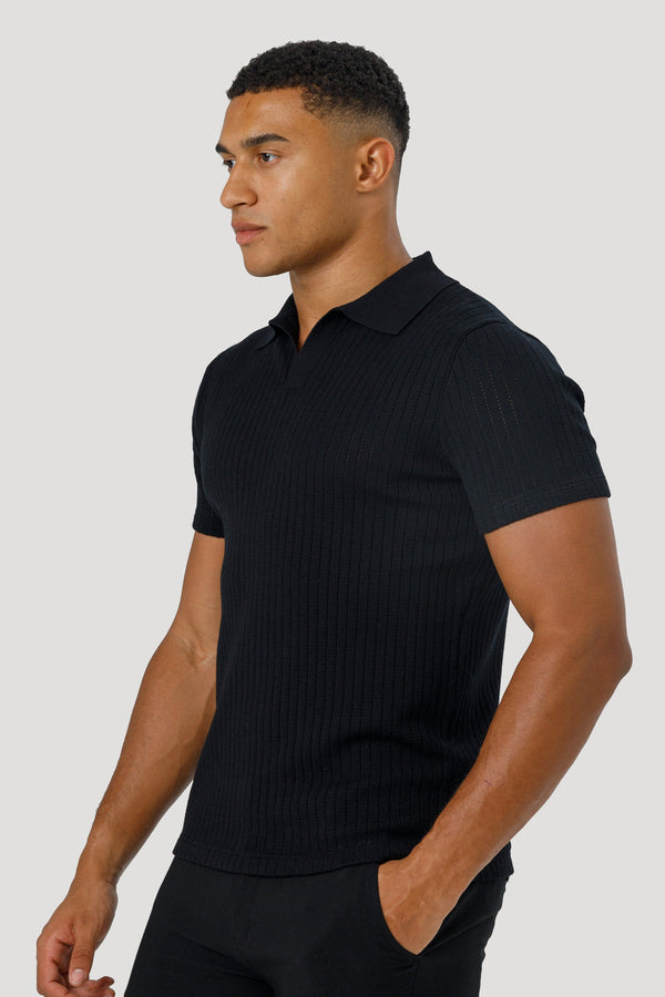 CAMISETA POLO ITALIANA DE TRICOT COM ELASTANO - JHONB PRETO